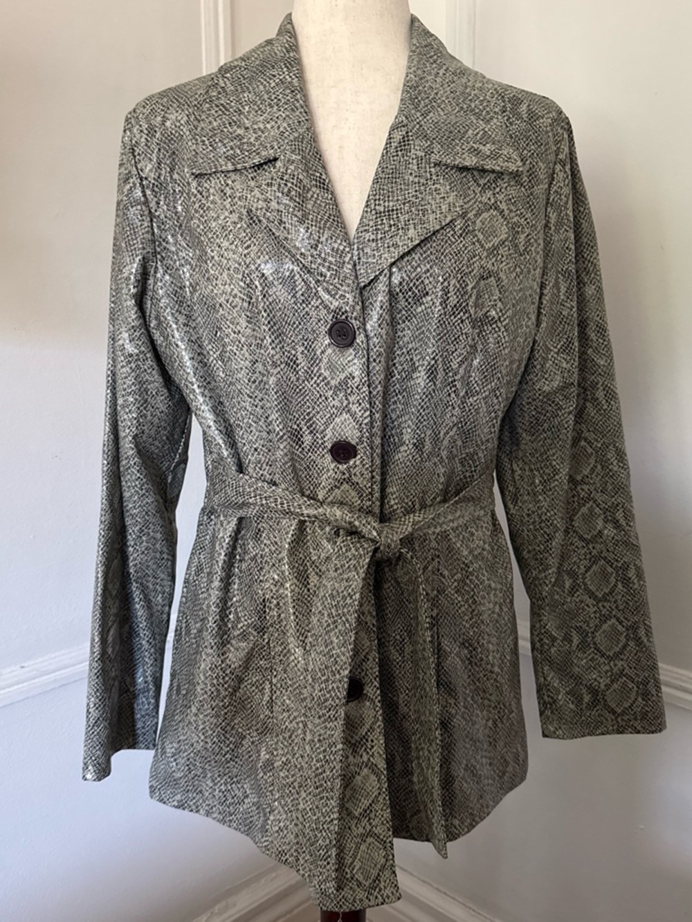 Xhilaration Gray Snake-Print Belted Trench Coat